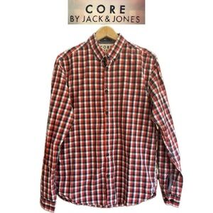 Core by Jack & Jones Red and Navy checkered Button Down Shirt Men’s size Large
